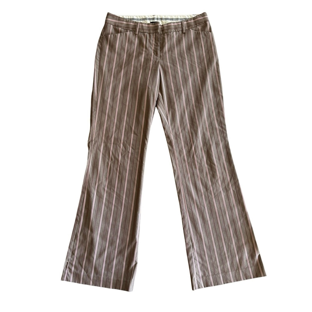 Y2K Express Flare Pink Khaki Pinstripe Pants Low Mid Rise Size 8 Office Siren